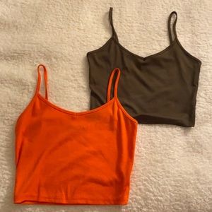 Two Shein cropped tops, Both size small, neon orange and army green!
